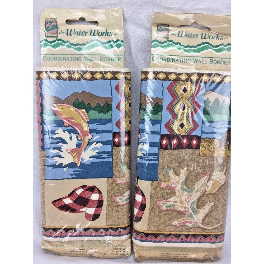 2 NEW Wallpaper Border Fishing Rustic Lodge Cabin Life 5 YARDS EACH 7" WIDE
